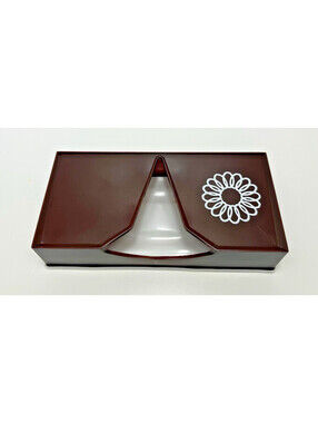Vtg Groovy Flower 70's Plastic Brown Tissue Box Holder White Daisy Printed
